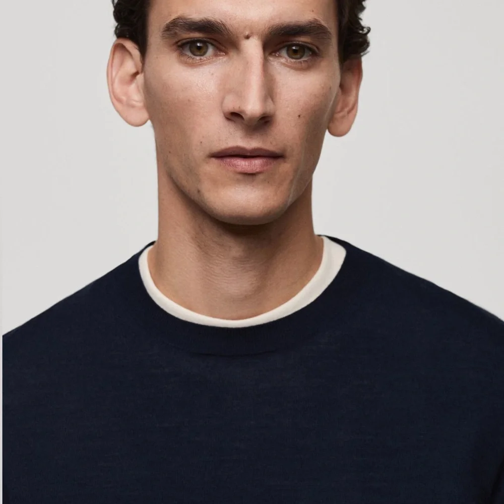 MANGO Wool Crewneck Sweater Dark Navy